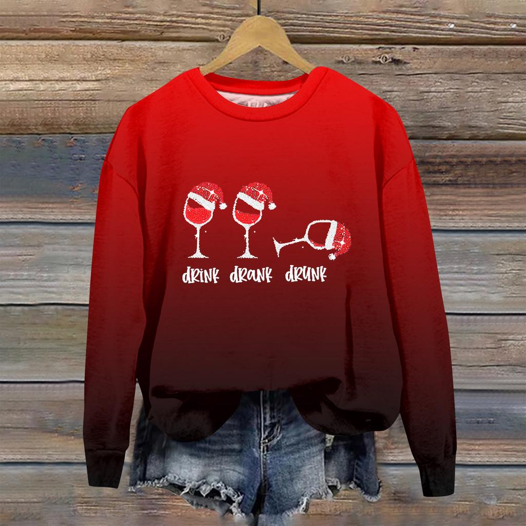 Women's Fashion Printed Long Sleeve Loose Round Neck Sweatshirt Top Fall