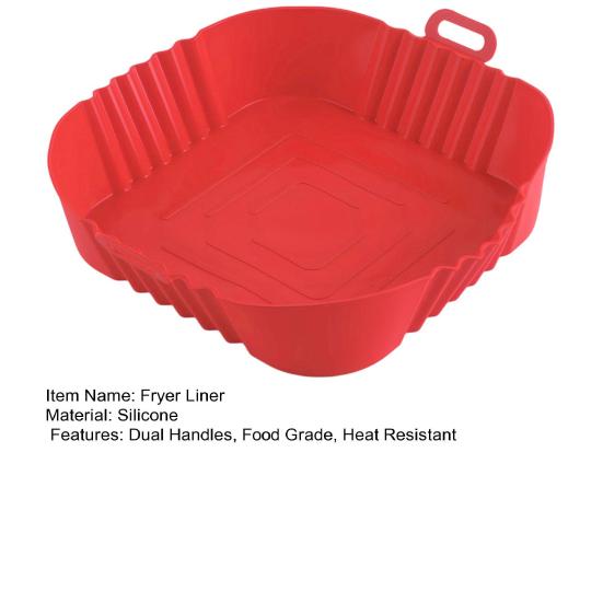 Rectangle Silicone Fryer Liner with Dual Handles Dishwasher Safe Non Stick Food Grade Heat Resistant Reusable Oven Baking Tray Basket Bowl