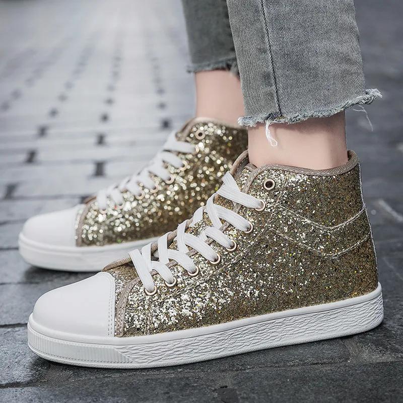 Luxury Red Designer Shoes Women High top Sneakers Lightweight Women's Vulcanized Shoes Fashion Glitter Sneakers Woman