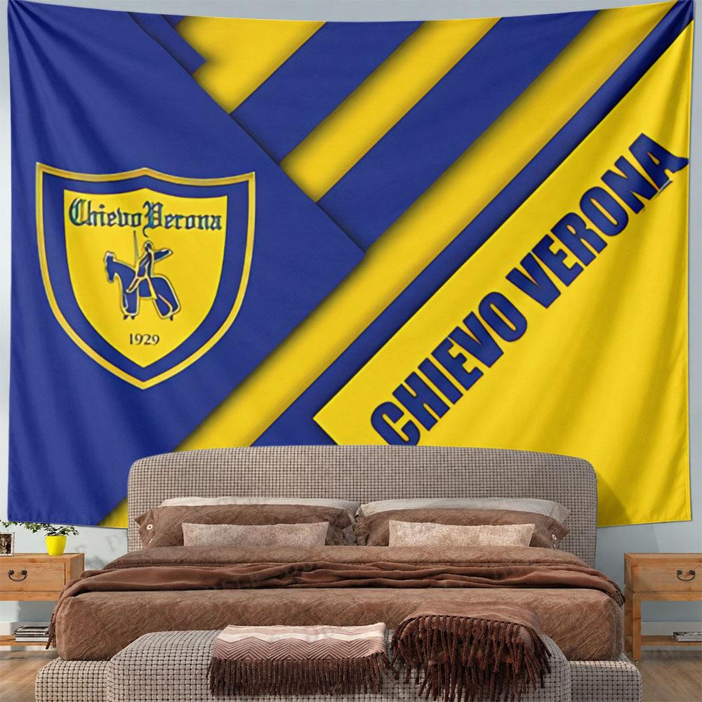 Diagonal blue and yellow stripes with "CHIEVO VERONA" and a shield logo. Patterned tapestry for bedroom and living room home decor