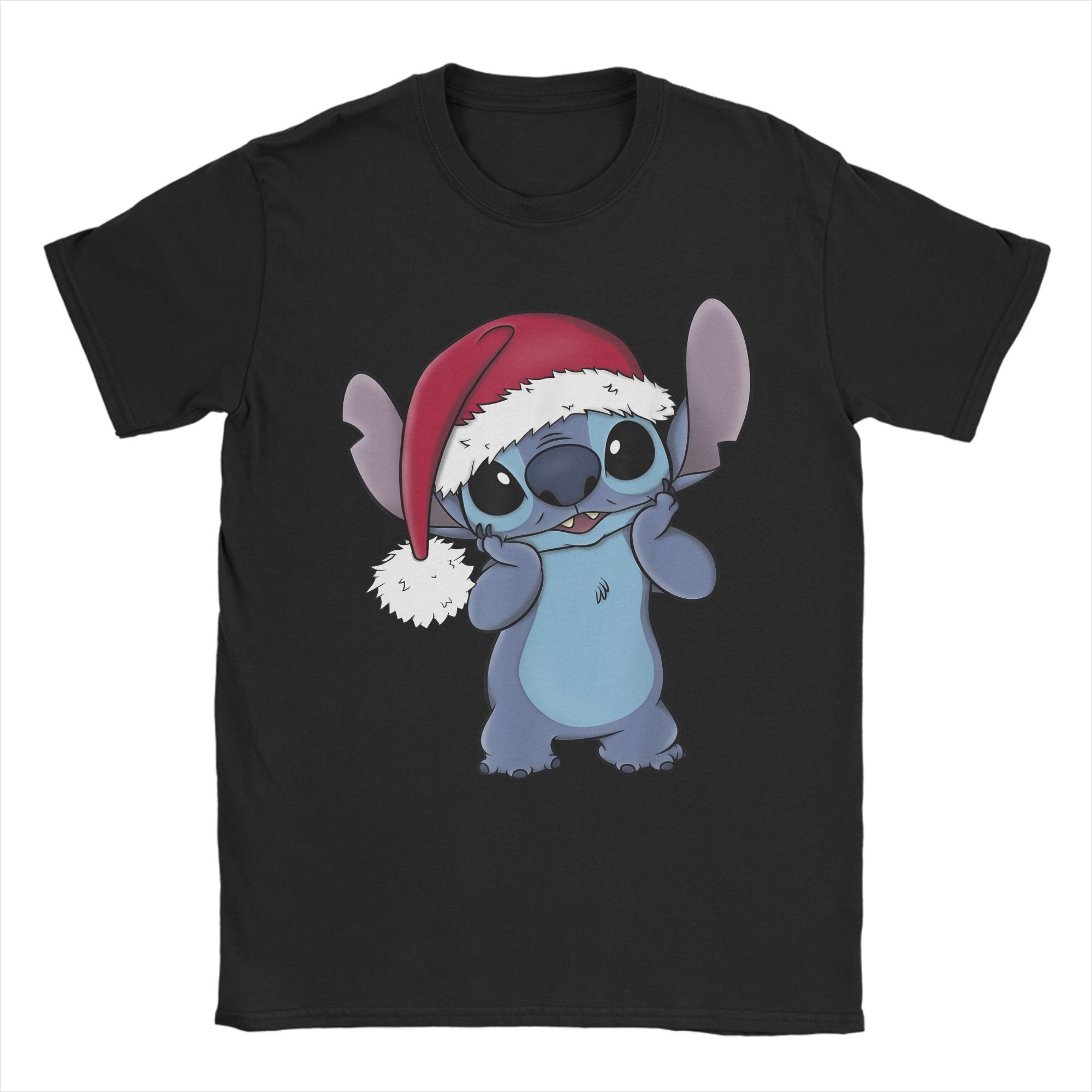 

Miniso Лило и Стич Рождественская шапка Санты Портрет Стича Футболка Хлопковые Топы Юмористические Футболки с коротким рукавом с круглым вырезом Взрослая Футболка 3XL