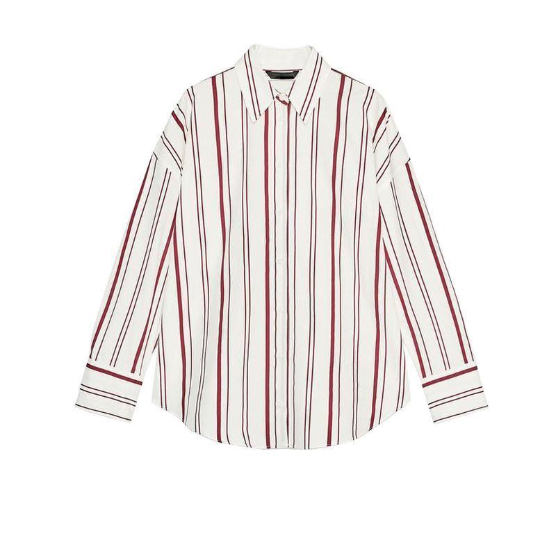 Spring New Women's Clothing Lapel Long Sleeves Loose Poplin Stripes Shirt 2262115 2262116