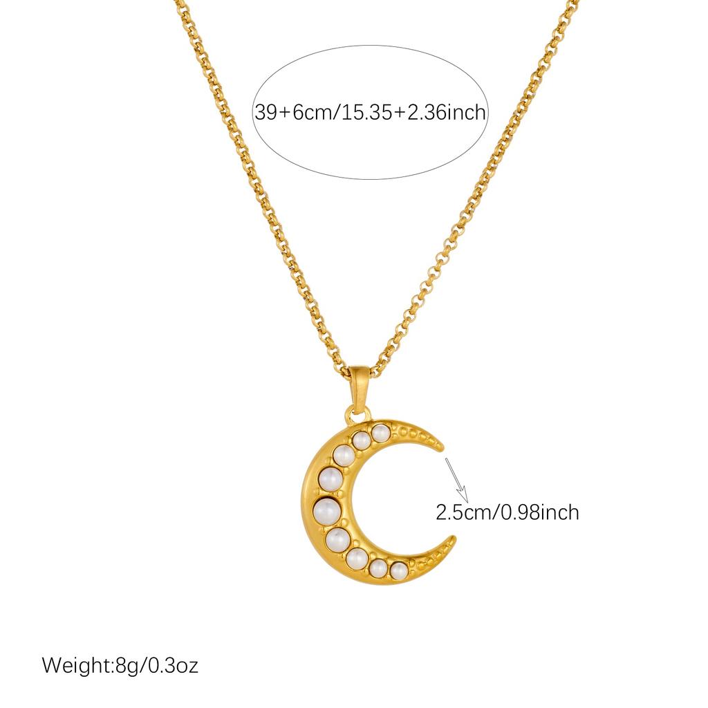 316L Stainless Steel Crescent Moon Pearl Pendant Necklace For Women Elegant Fashion New Trendy Jewelry Party Gift Vacation