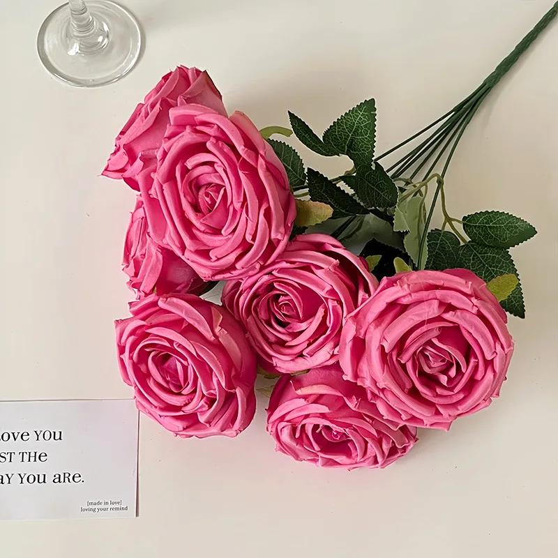 7 Heads Rose Artificial Wedding Home Decoration Brushed Cloth Simulation Rose Bouquet Home Hotel Decoration Fake Flowers