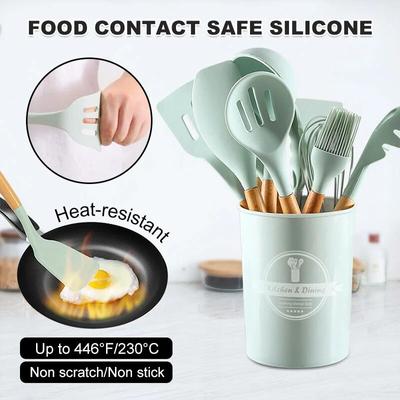Silikon-Küchenutensilien-Set, Antihaft-Kochgeschirr für die Küche, Holzgriff, Spatel, Schneebesen, Küchenutensilien, Küchenzubehör