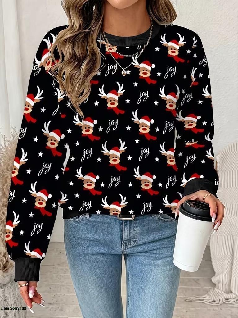 Latest ladies' Christmas party hoodie,autumn long sleeve round neck casual pullover fashion and personalized street sports shirt