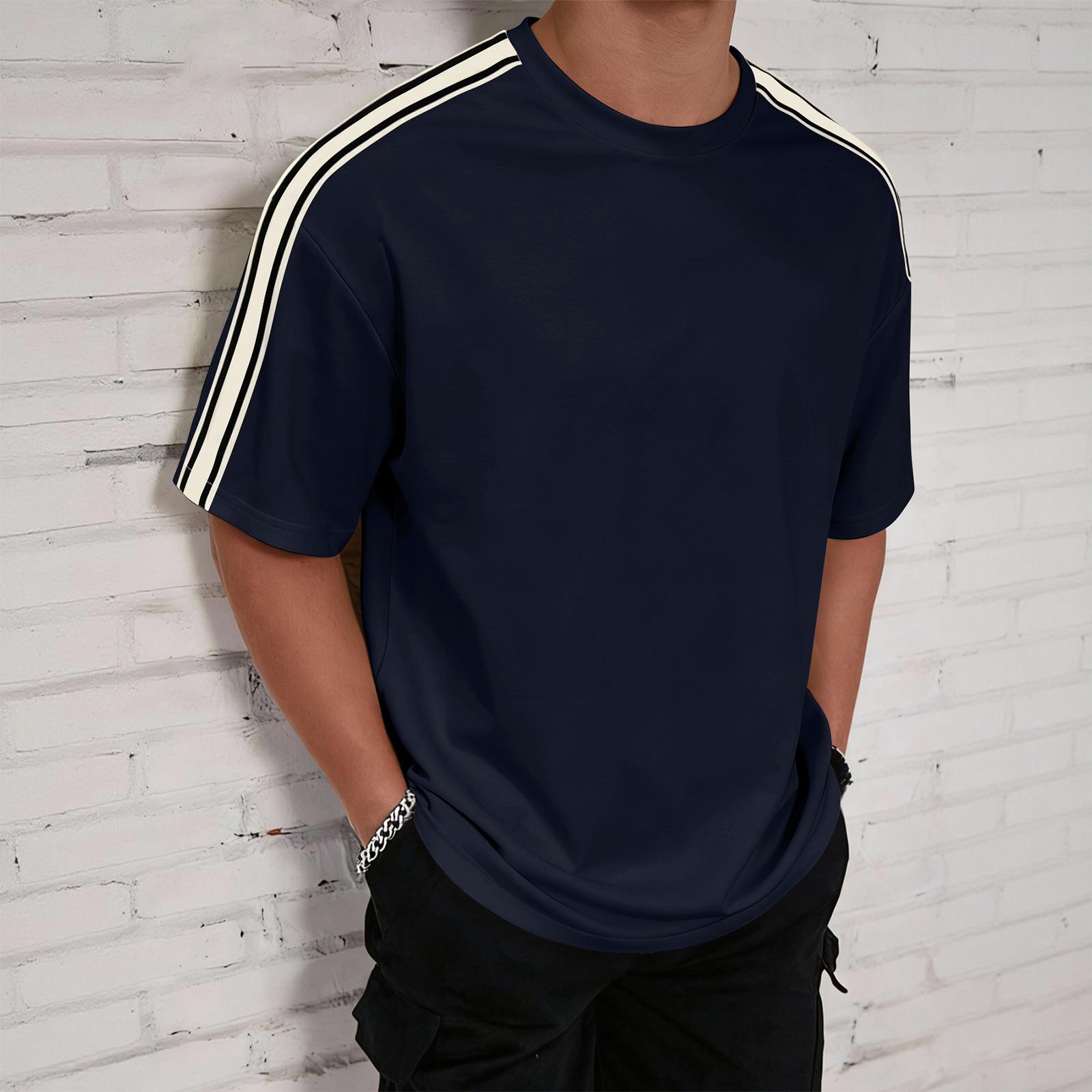 Mens casual shirts short sleeve crew neck striped shoulder design suitable for summer shirts for men uk and mens summer shirts XXL
