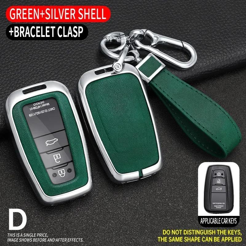 

Styling Mouldings Zinc Alloy + Leather Car Key Case for Toyota Corolla Hybrid 2021 Rav4 Land Cruiser Prado Camry Highlander Priu срібні зелений колір