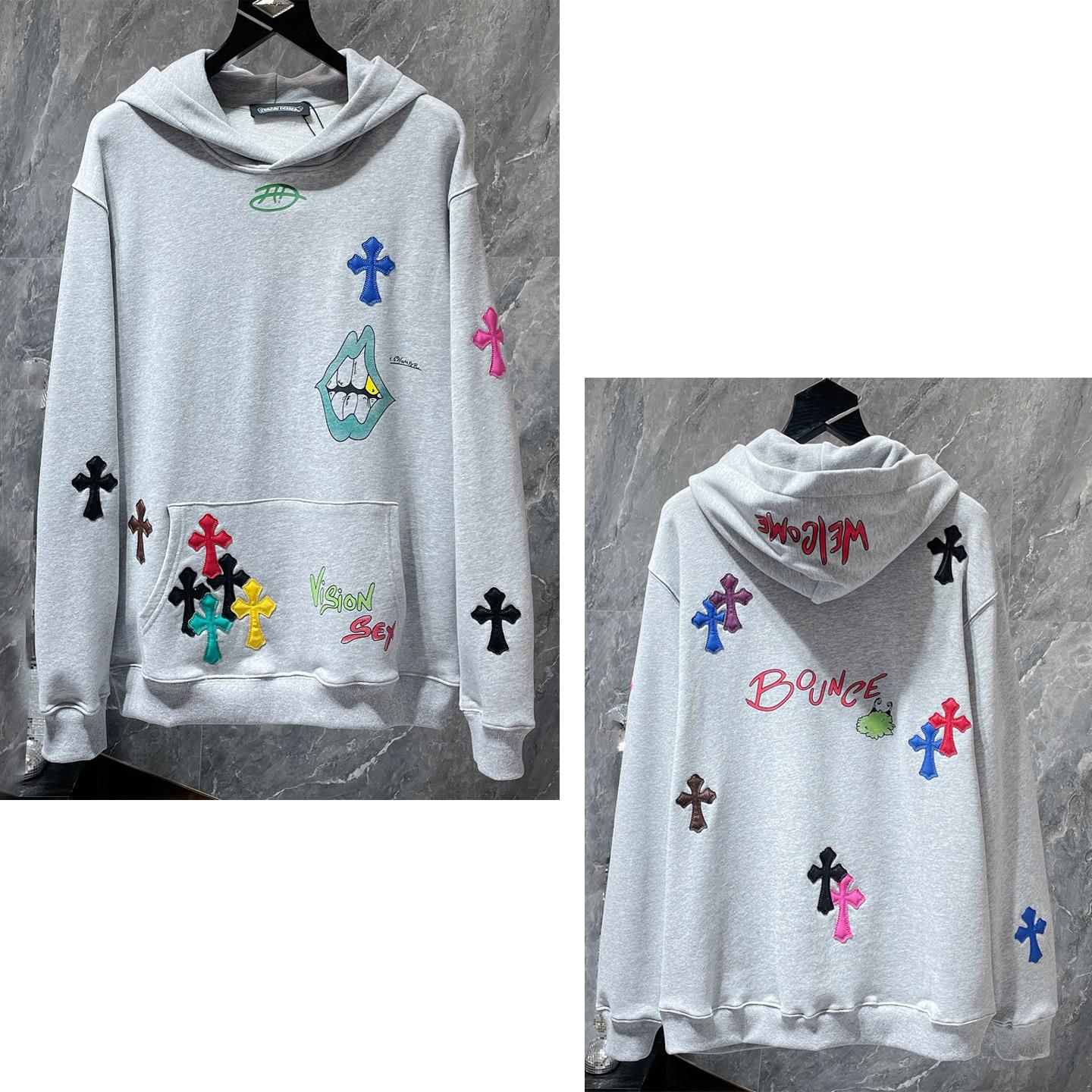 

8653 CHROME HEARTS New Spring and Autumn Plus-size Thin Style Classic Style Logo Hooded Sweatshirt for Couples XL срібний