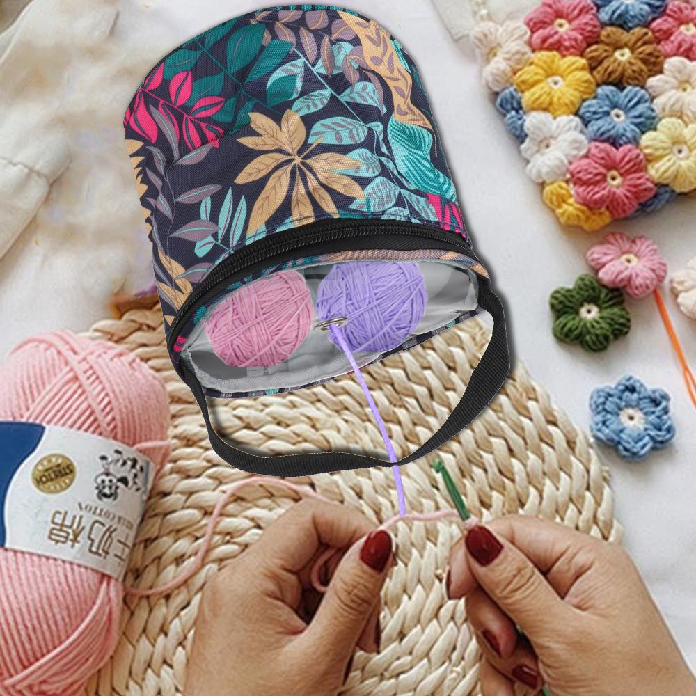 Round Weave Tools Accessories Sewing Bag Knitting Projects Organizer for Yarns Yarn Storage Bags with Zipper Sewing Needles Handbag