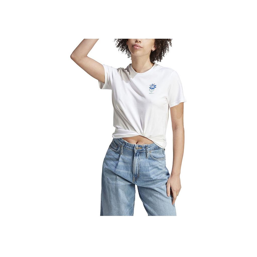adidas Solid Color Round Neck Pullover Sports Style Short Sleeve T-Shirt Women Tops White IB4875