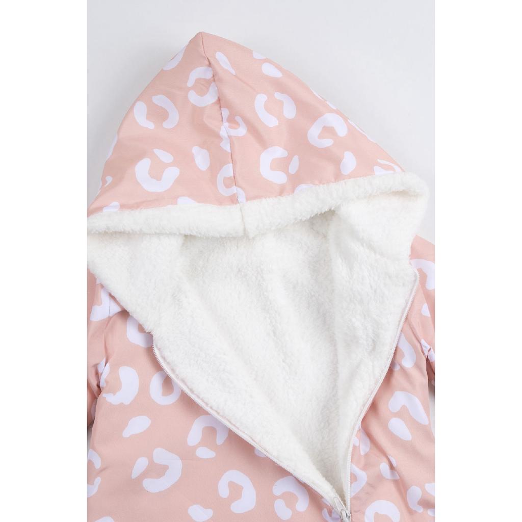 Salopetă astronaut cu fermoar pentru fetiță cu model leopard