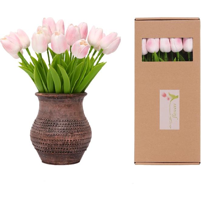 ucky 20 Pcs Light Pink Artificial Tulip Silk Fake Flowers Realistic Touch Spring Summer Fake Flowers for Home Decor Outdoor Garden Parties and