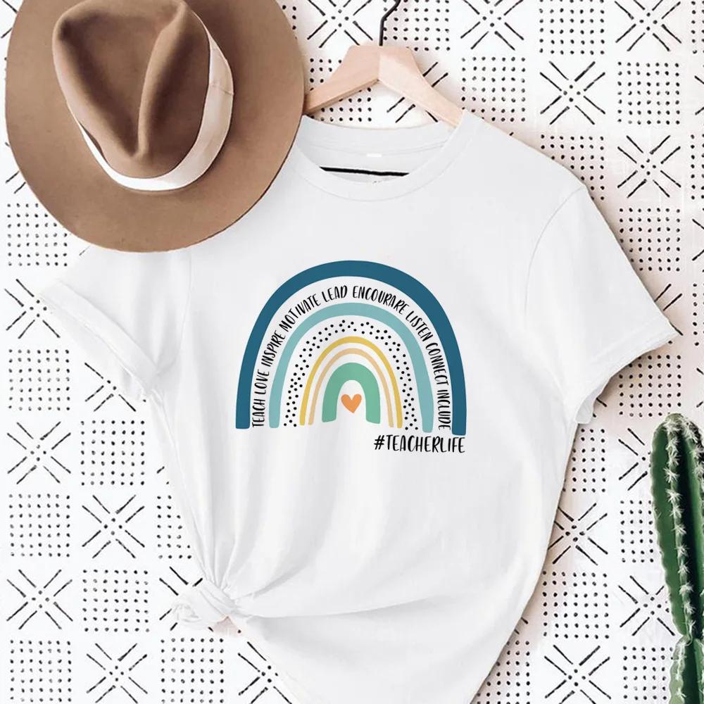 Womens Teach Love Rainbow Mama Graphic TShirt Harajuku Style Aesthetic Rainbow Print Modal Dress Casual Top for Women Cartoon