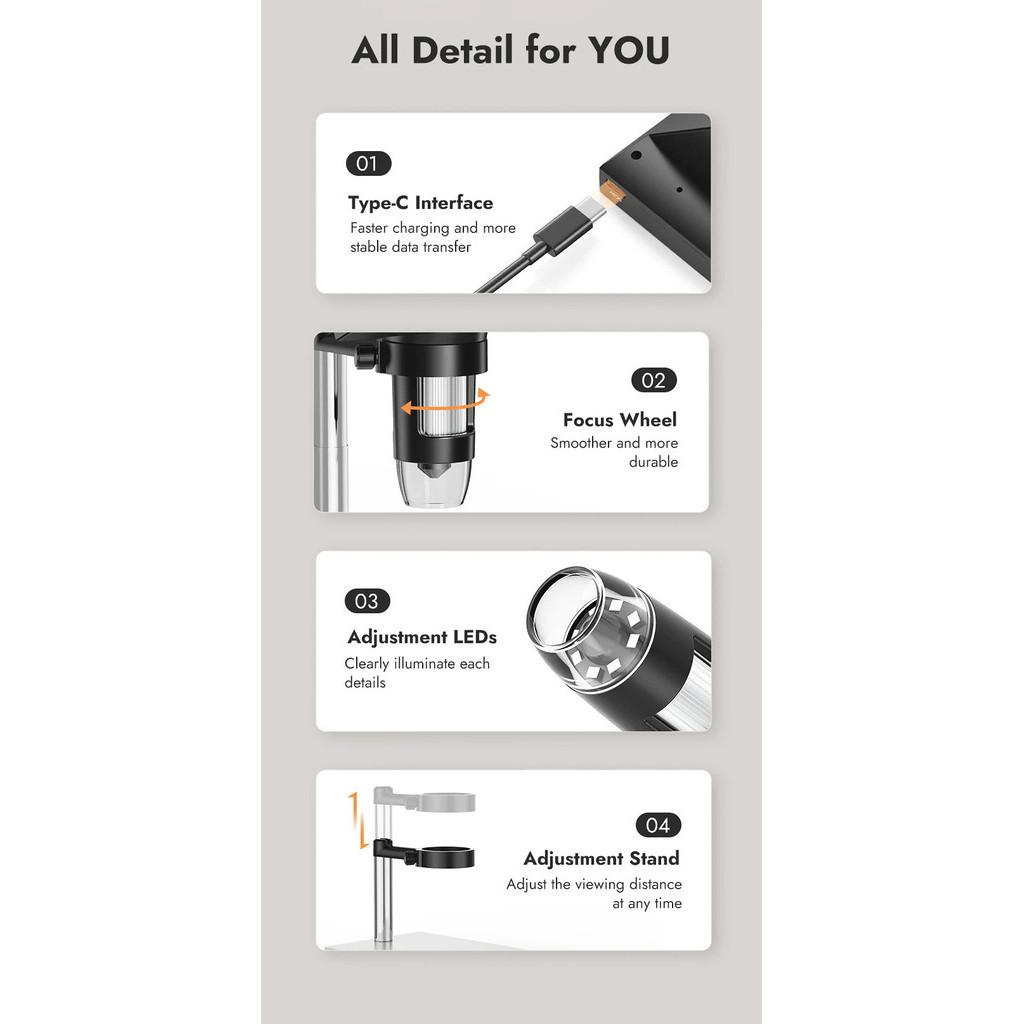 4.3 inch Digital Microscope 10X-1000X High Definition Microscope LCD Video Microscope 8 LEDs Soldering Observation Equipment