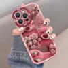 IPhone 12 Case, Full Camera Protection, Shockproof, Skin-Friendly,, Protective Cover with Puff Design, Cute Rose Bear + Lanyard