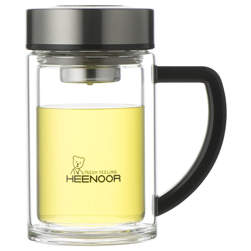 HEENOOR Double-Layer Borosilicate Glass Tea & Water Cup with Handle