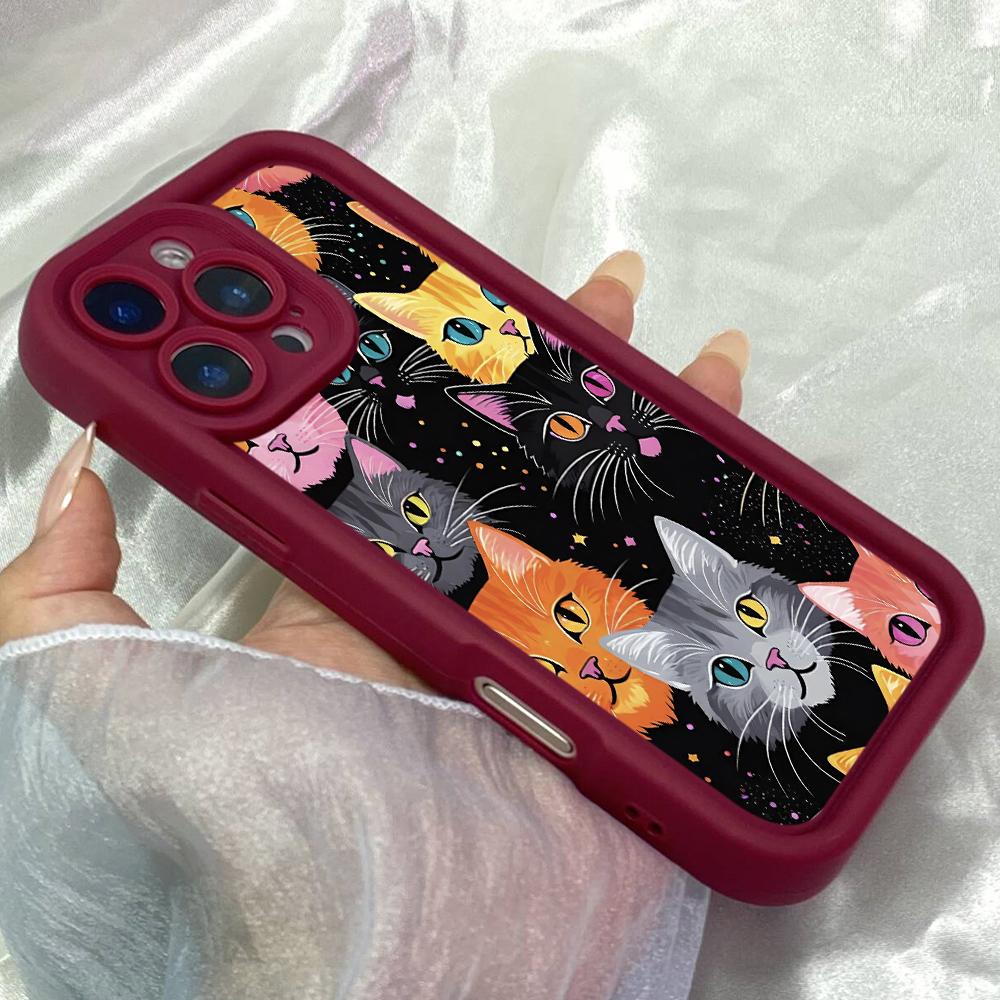 JT174 Bunte Katzen für iPhone 17 16 15 14 Pro Max Samsung S26 S25 Ultra A17 A16 A07 A56 A15 A06 A14 Xiaomi 15T Redmi 15c 14C Note 13 14 Weiche TPU-Hülle