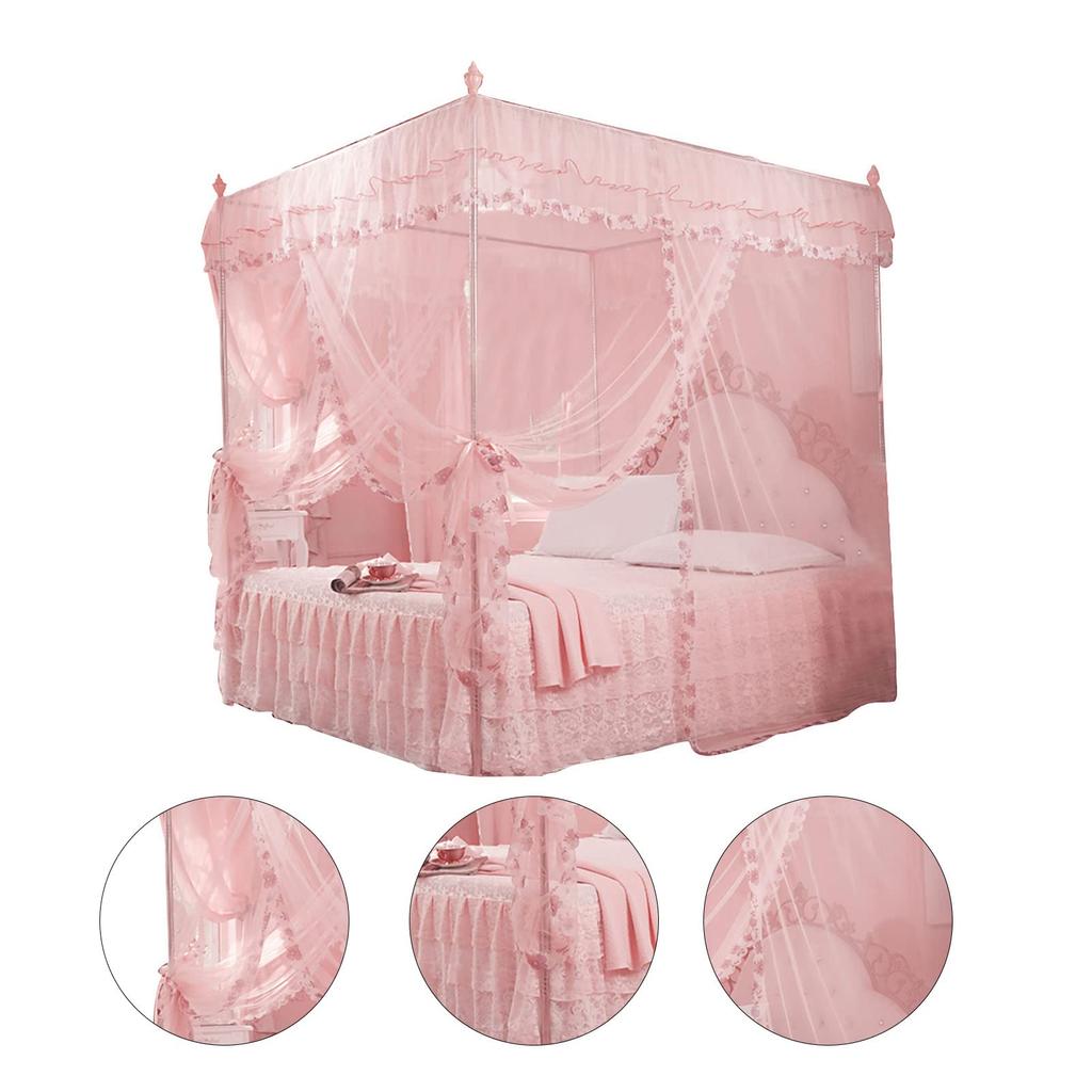 Luxus-Prinzessinnen-Moskitonetz - 3-seitig offener Betthimmelvorhang (Rosa, klein) - Kann als Betthimmel verwendet werden (120x200x200mm)