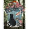 Animal Pattern, Fashion Trend, Street Outdoor, High-Quality And Comfortable Linen Men's Short Sleeved Casual Shirt