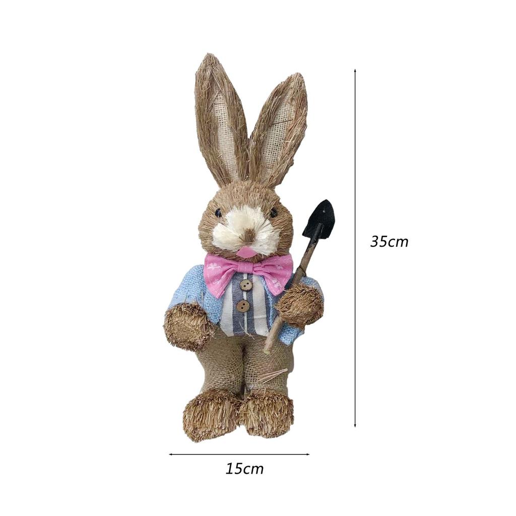 DIY Unfinished Easter Bunny Straw Material Package Cute Handmade Rabbit Standing Figurine for Garden Terrace Lightweight