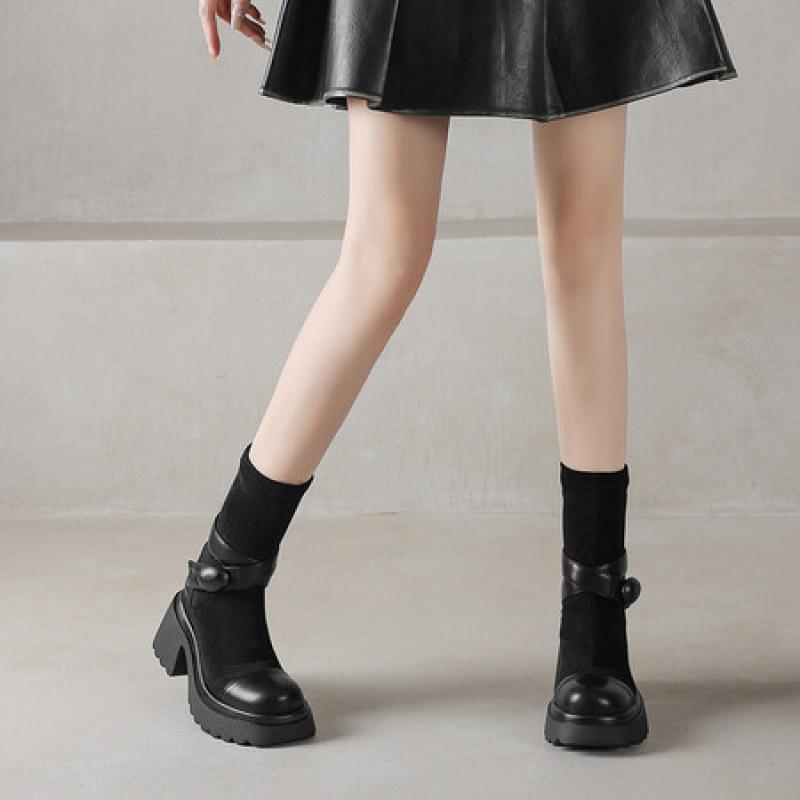 Autumn and winter women's platform knight boots Korean version of high-heeled large-size women's boots round head comfortable sleeve new medium