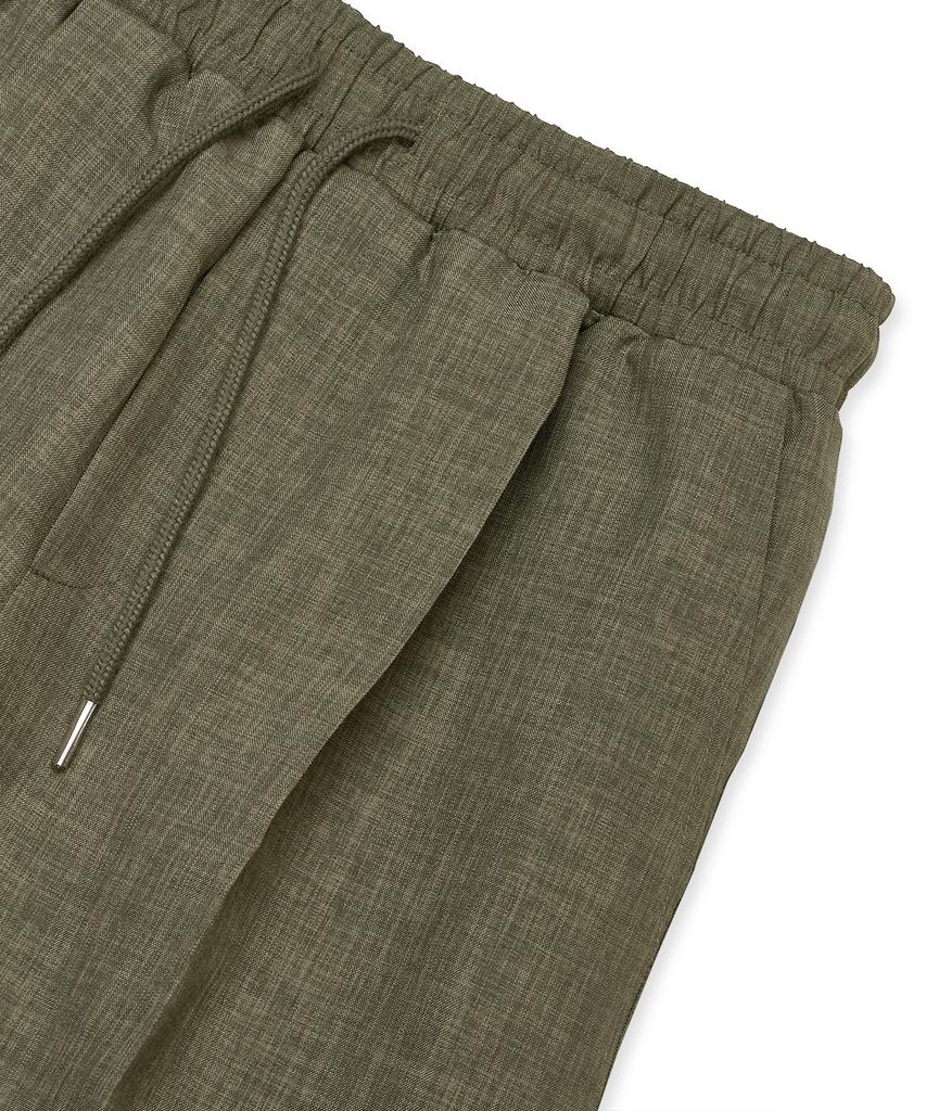 Atejeu Cool Linen-Like Single-Pleat Semi-Wide Elastic Waist Pants [Khaki]