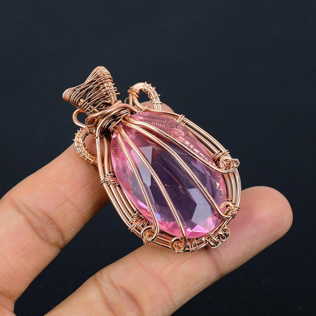 Kunzite Pendant Gemstone Jewelry, 999 Copper Wire Wrapped Pendant, Gift For Women Handmade Pendant