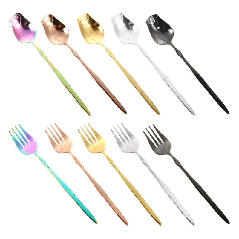 Stainless Steel Coffee Spoon Long-handled Ice-Tea Spoon Long Handle Fruit Fork Tableware Eating Utensils Dishwasher Safe