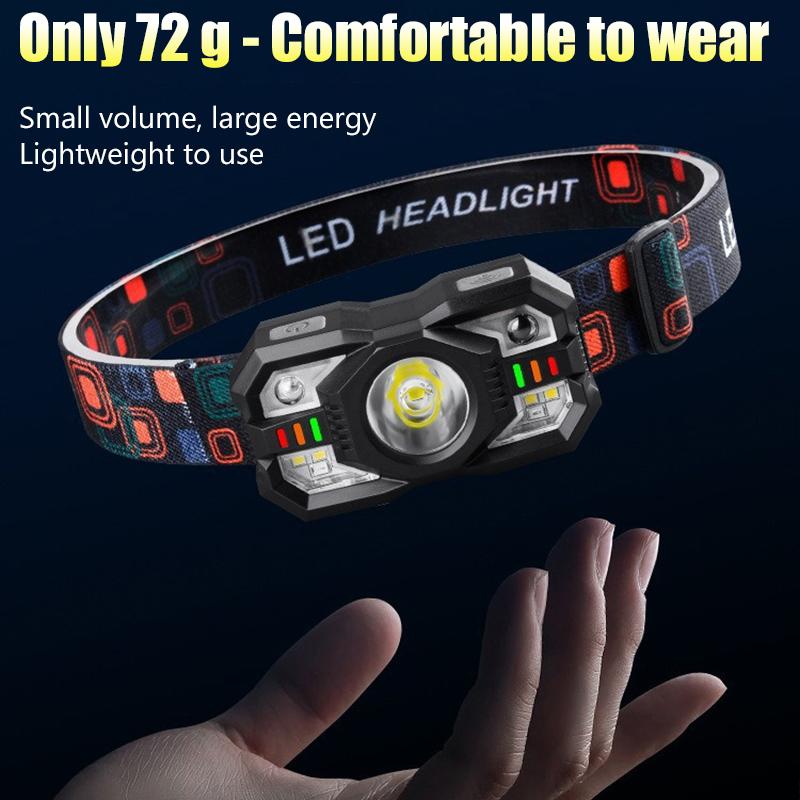 Led Rechargeable Headlamp Motion Sensor Waterproof Head Flashlights Torch For Outdoor Camping Fishing Head Lamp Search Light