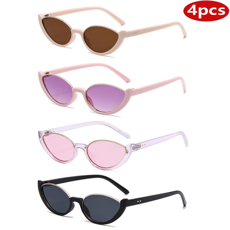 4pcs Pack Fashio Small Oval Sunglasses Women Cat Eye Half Frame Sun Glasses Outdoor Sports Luxury Brand UV400 Shades Eyewear