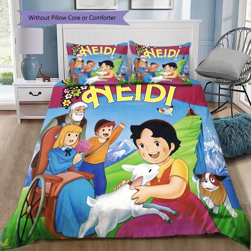 Set Copripiumino Heidi Ragazza delle Alpi Stampa Set Biancheria da Letto per Bambini 3 Pezzi con Federe Microfibra Morbida Decorazione per la Casa Regalo