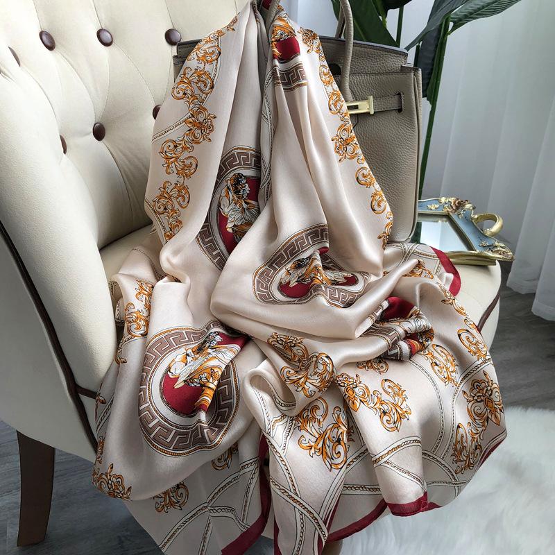 Silk Scarf Women'S Versatile Light Luxury Calla Lily Long Mulberry Silk Scarf Anti-Sun Shawl