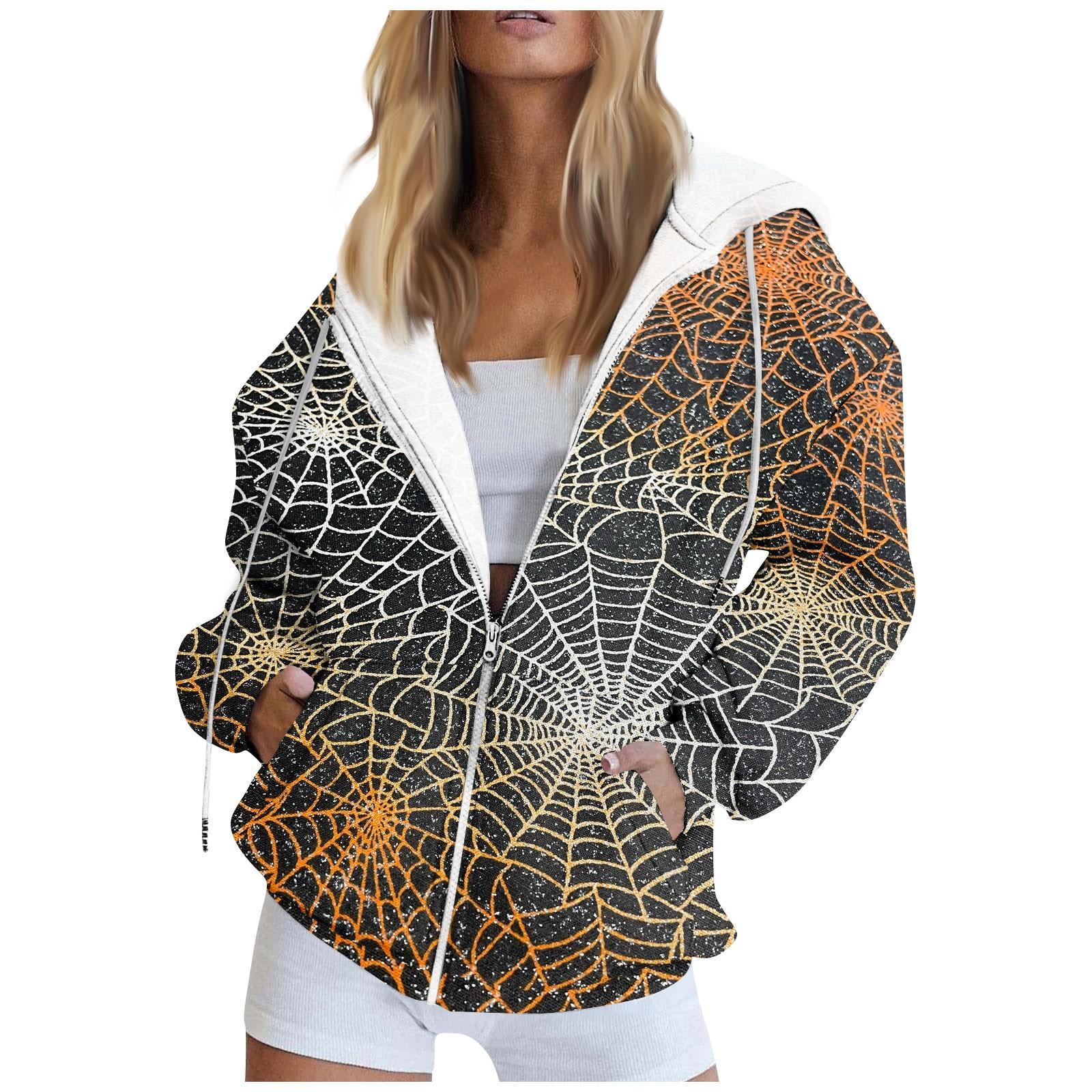 

Женская толстовка с длинным рукавом и принтом на Хэллоуин, куртка с карманом и длинными рукавами, пальто с капюшоном на молнии, осень XL оранжевый