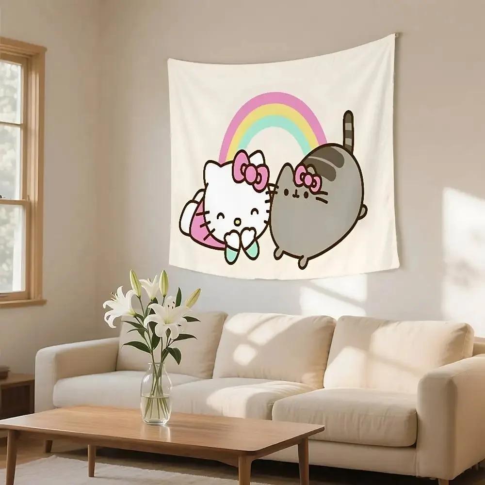 Hello Kitty Pusheen Sleep Tapestry Single Print Cute Stylish Durable Tapestry Home Living Room Bedroom Dorm Kawaii Vibe Decor