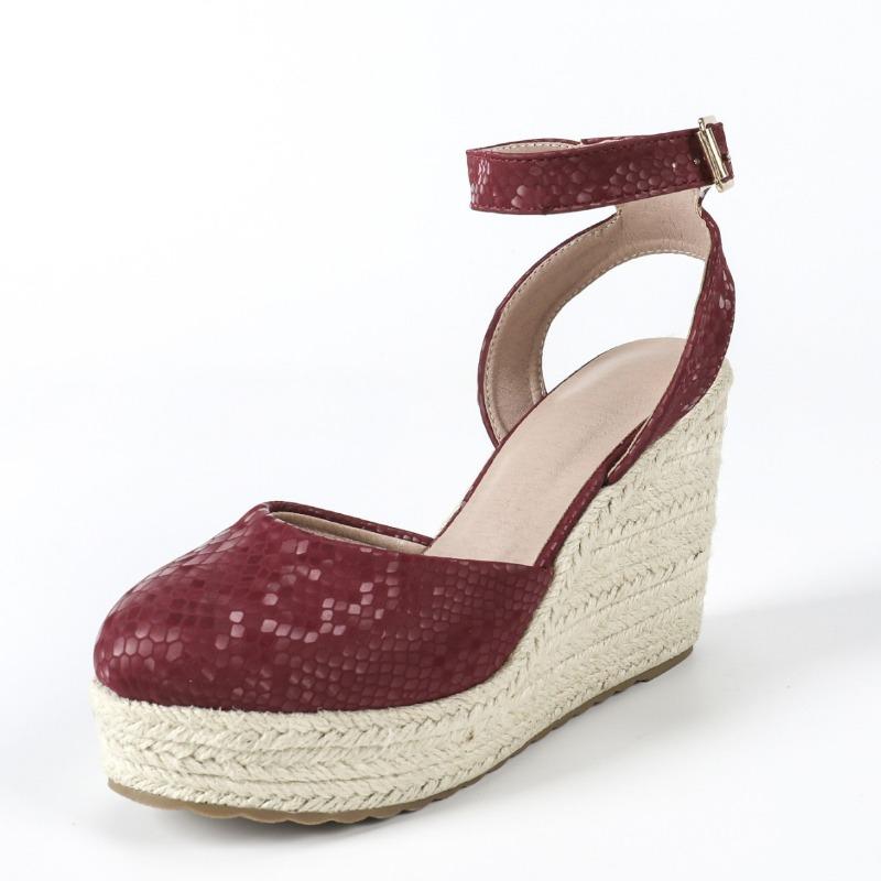 Fashion Summer Shoes Women High Heels Sandals Fashion Elegant Ladies Party Shoes Wedge Heel10cm Black Red Blue Plus Size 42 D518