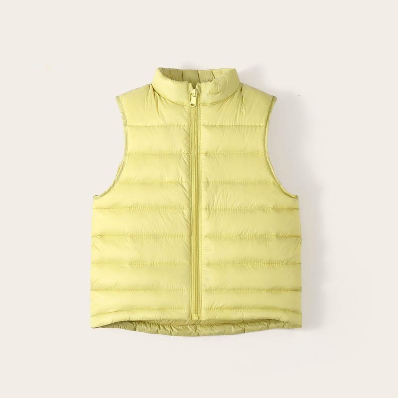Autumn and Winter Boys' and Girls' Lightweight Sleeveless Jackets with Stand-Up Collars in Solid Colours, Warm down Vests