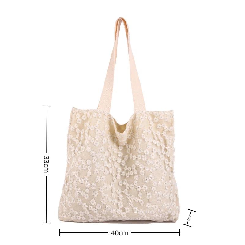 

Womens Large Floral Embroidered Tote Bag Canvas Shoulder Purse Lightweight and Durable for Office and Travel бежевий