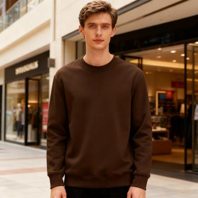 Men Fleece Lined Sweatshirt Long Sleeve Round Neck Thickened Pullover Warm Fall Winter Casual Sweatshirt for Street Work Daily Errands