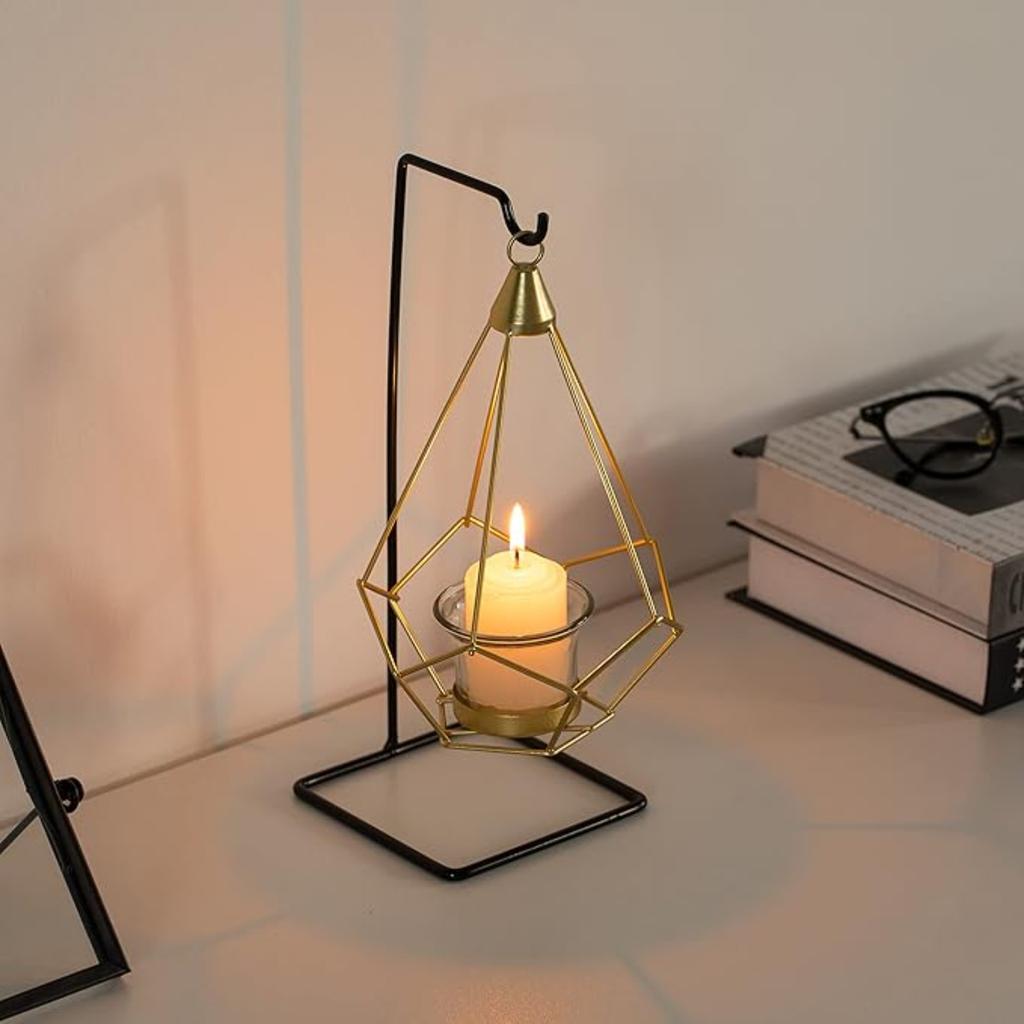 Geometric Free Swinging Votive Candle Holder Decorative Modern Hanging Lantern Tabletop Centerpiece