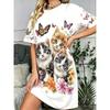 Women Abstract Geometric 3D Cartoon Print Dress O Neck Short Sleeve Loose Casual Mini Dress Summer Daily Outfit Dresses