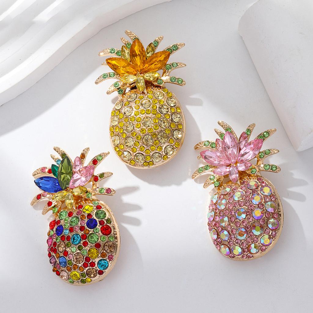 Shining Crystal Pineapple Brooch With Colorful Enamel Design Crafted From High Quality Alloy For Fashion Jewelry