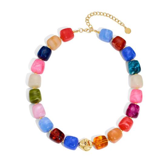 

Beaded Chunky Necklace Resin Square Beads Short Necklace Bohemian Fashion Chunky Choker for Women Holiday Beach Party Vacation H