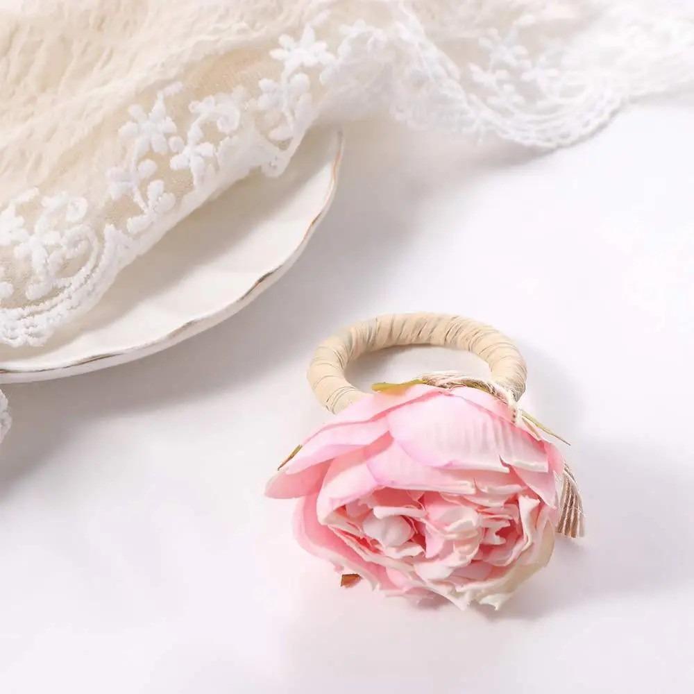 12PCS Multipurpose Plastic Simulation Rose Napkin Rings Romance Flower Napkin Holder Handmade Napkin Buckles Home Decoration