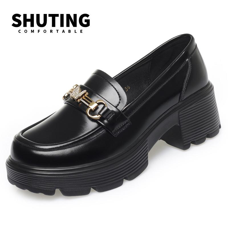 

Модные весенние туфли-лоферы из мягкой кожи на платформе для женщин. Модные элегантные черные туфли Мэри Джейн с круглым носком. Повседневные нескользящие удобные туфли-лоферы. 36(Foot23cm)