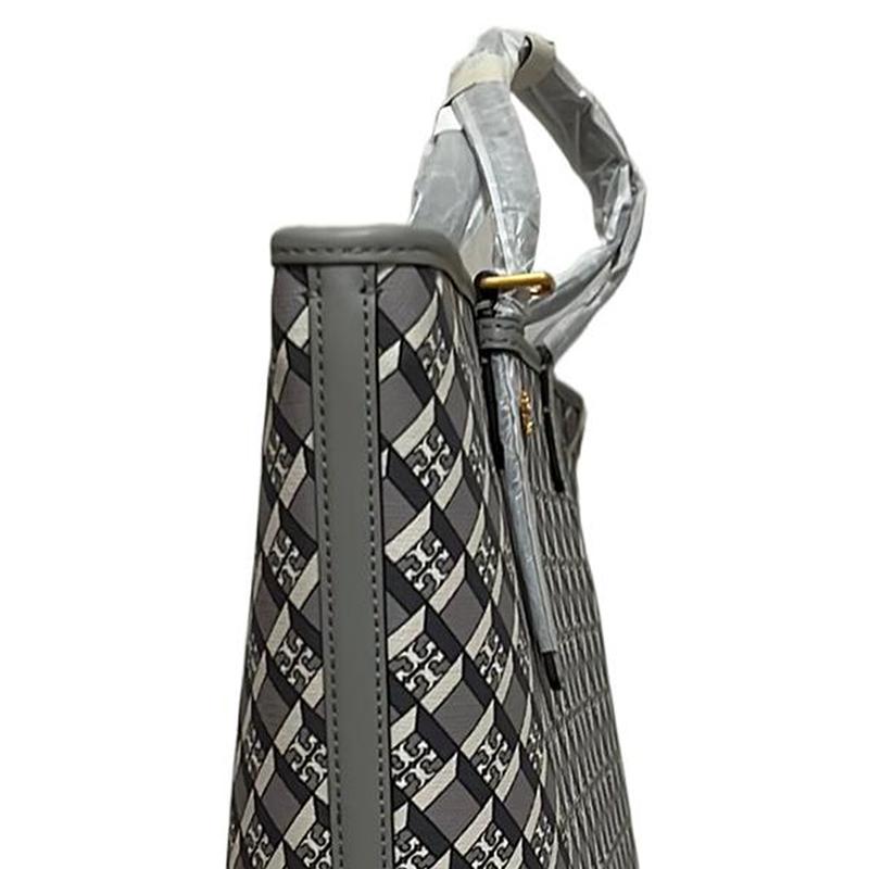 Tory Burch Minimalist Fashion Commuter Graphic Print Metal Logo Tote Bag Women Tote Bags Gray 143703-061
