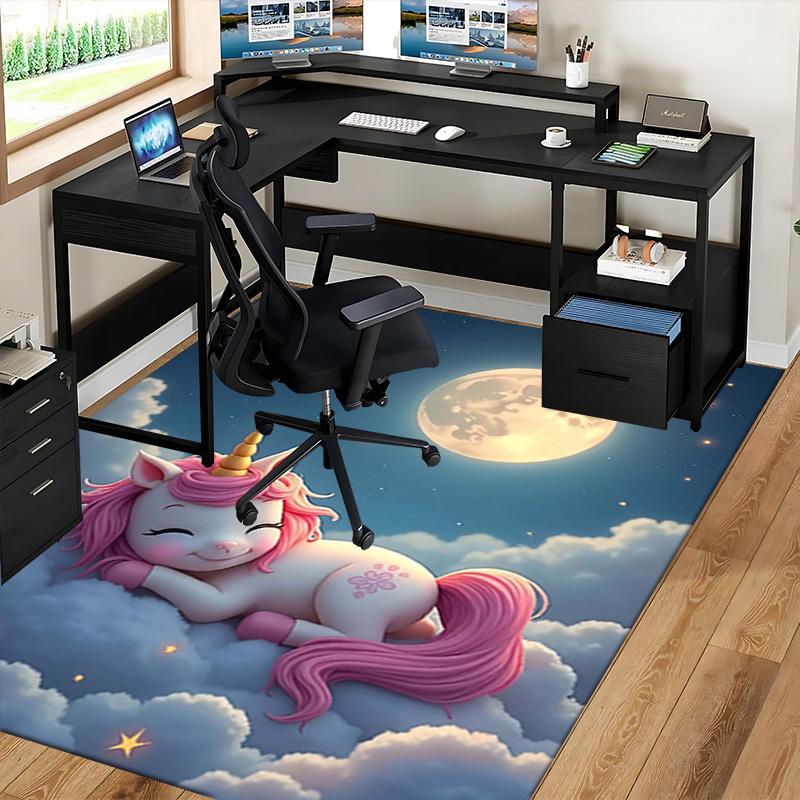 1pc Unicorn Fantasy Office Chair Mat - Anime Cartoon Design, Non-Slip Carpet for Home Decor, Suitable for All Seasons, Perfect Gift for Office and Gam
