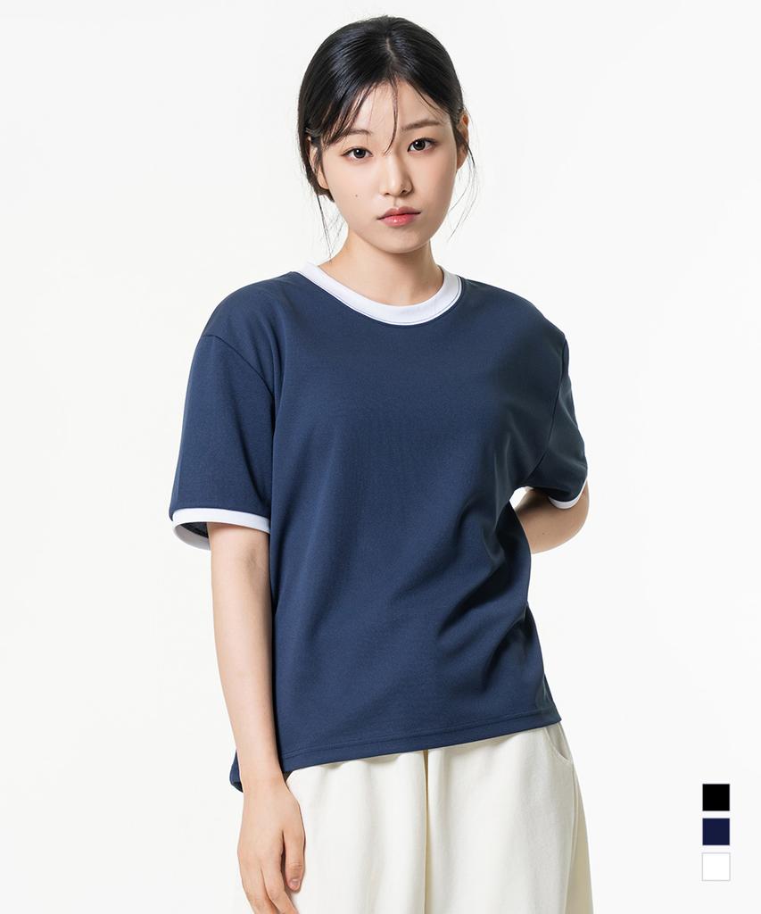 MOZMOZ Essential Air Mesh Short Sleeve Ringer T-Shirt Navy
