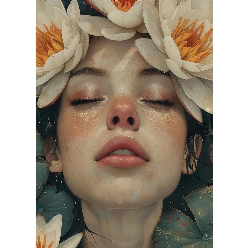 Retro Gorgeous Girl and Flower Portrait Art Poster Canvas Print Wall Painting Living Room Bedroom Home Decoration Aesthetics