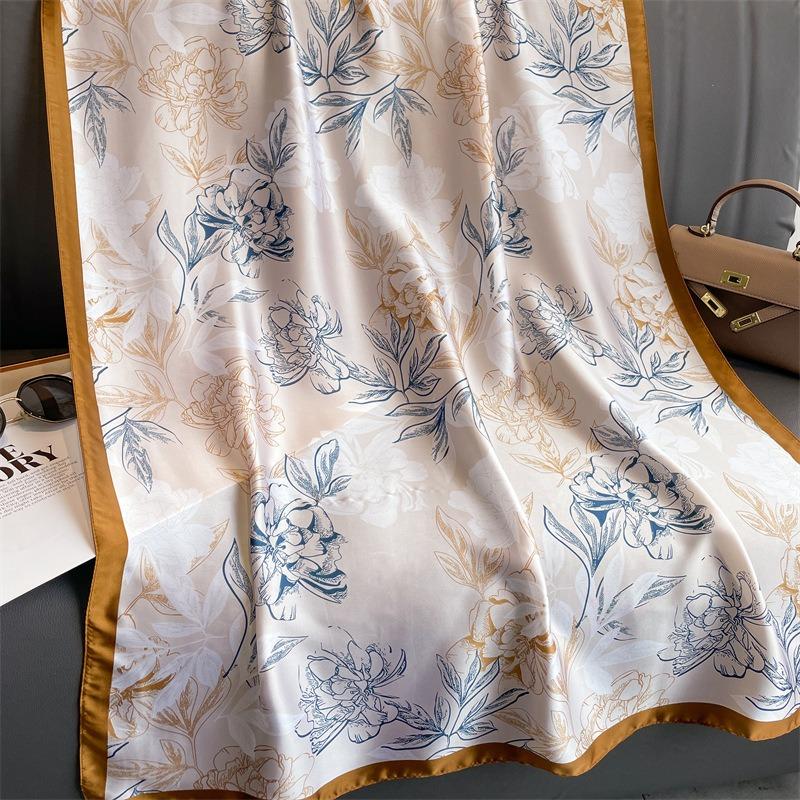 Simulation silk scarf new autumn and winter temperament silk scarf large size travel photo sunscreen shawl women's headscarf